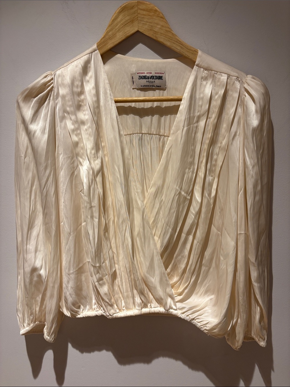 Zadig & Voltaire Cream Satin Wrap Blouse